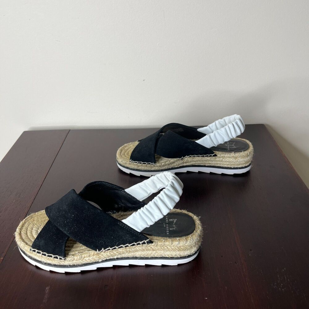 Marc Fisher Pella Black Suede Sling Back Sandals Sz 6.5 Espadrille